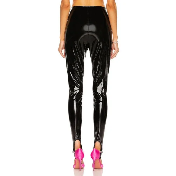 Wolford x Amina Muaddi Latex Stirrup Leggings Black Size 6 - Picture 3 of 9